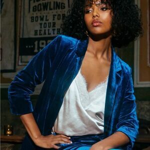 C BY ONE Velvet open front blazer jacket preppy Academia